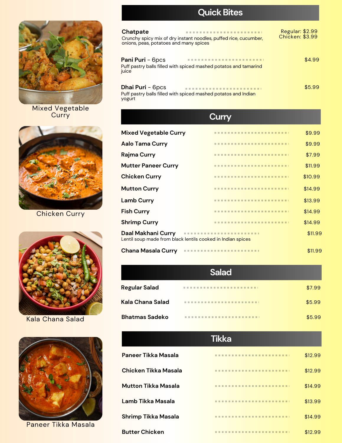 Main Course Menu