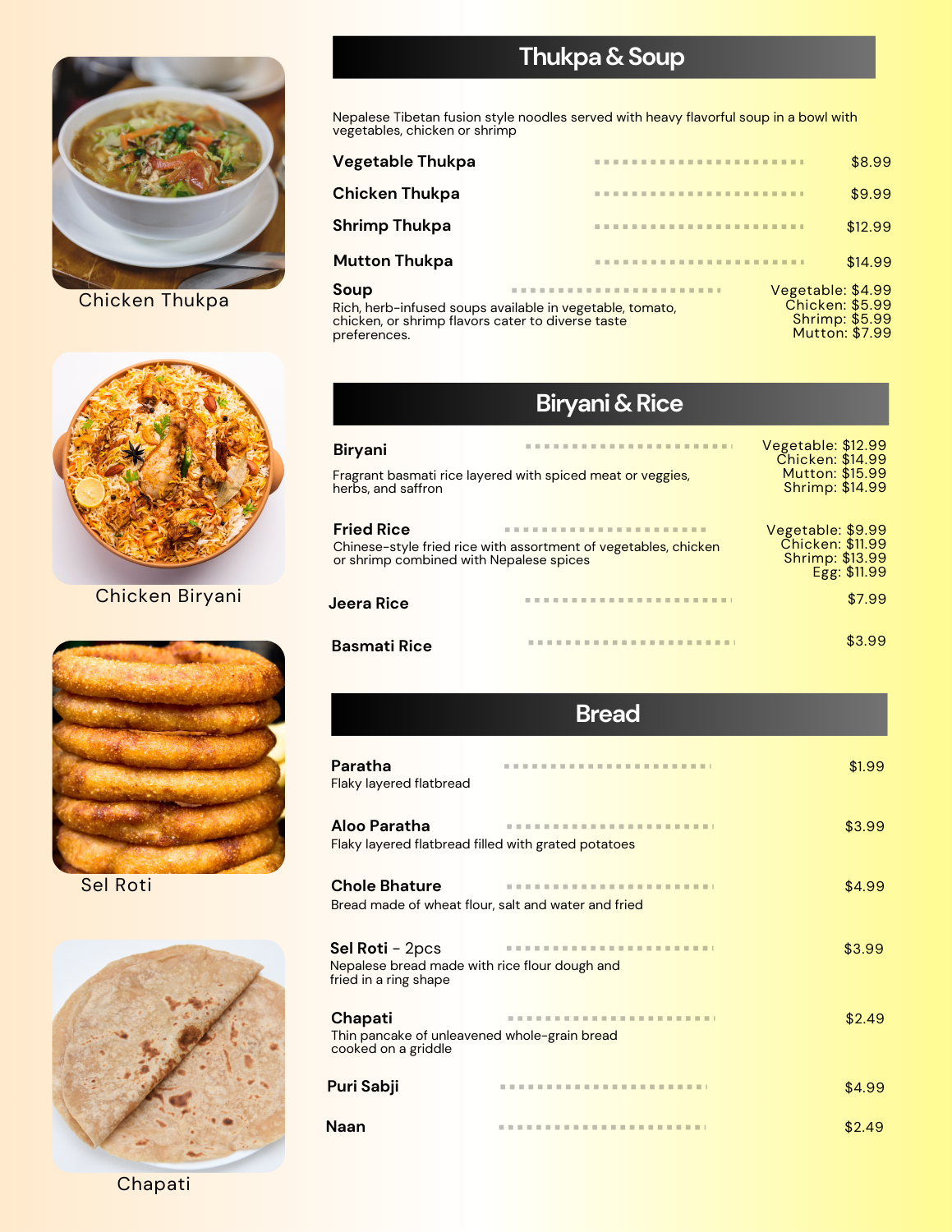 Rice & Bread Menu